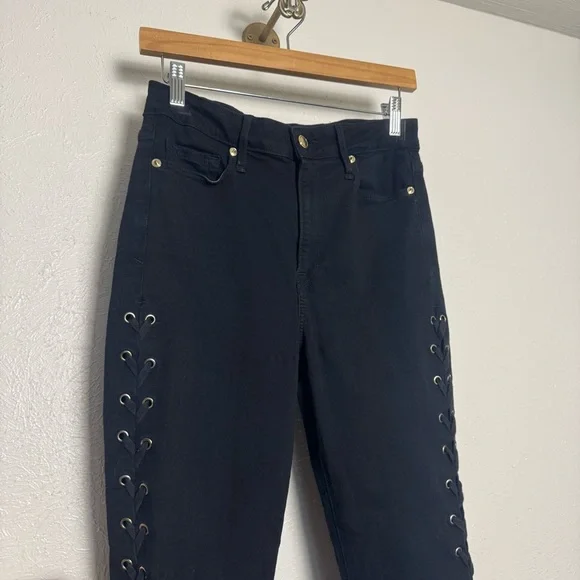 Good American Good Waist Laced Side Black Skinny Denim - Picture 5 of 8